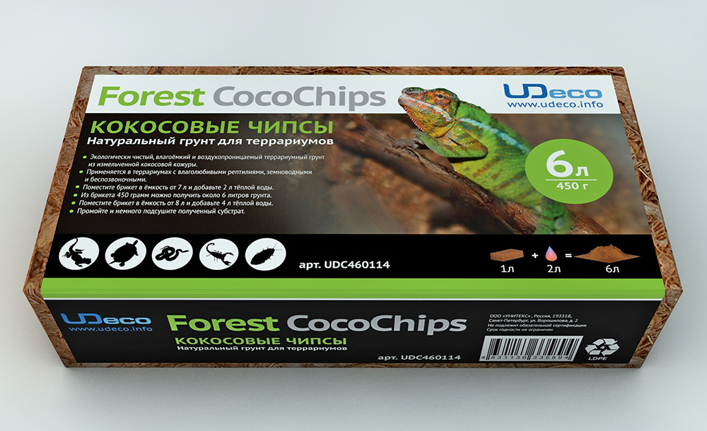 картинка UDeco Forest CocoChips - Натуральный грунт для террариумов Кокосовые чипсы, 6 л из 450 г от интернет-магазина a-nature.ru