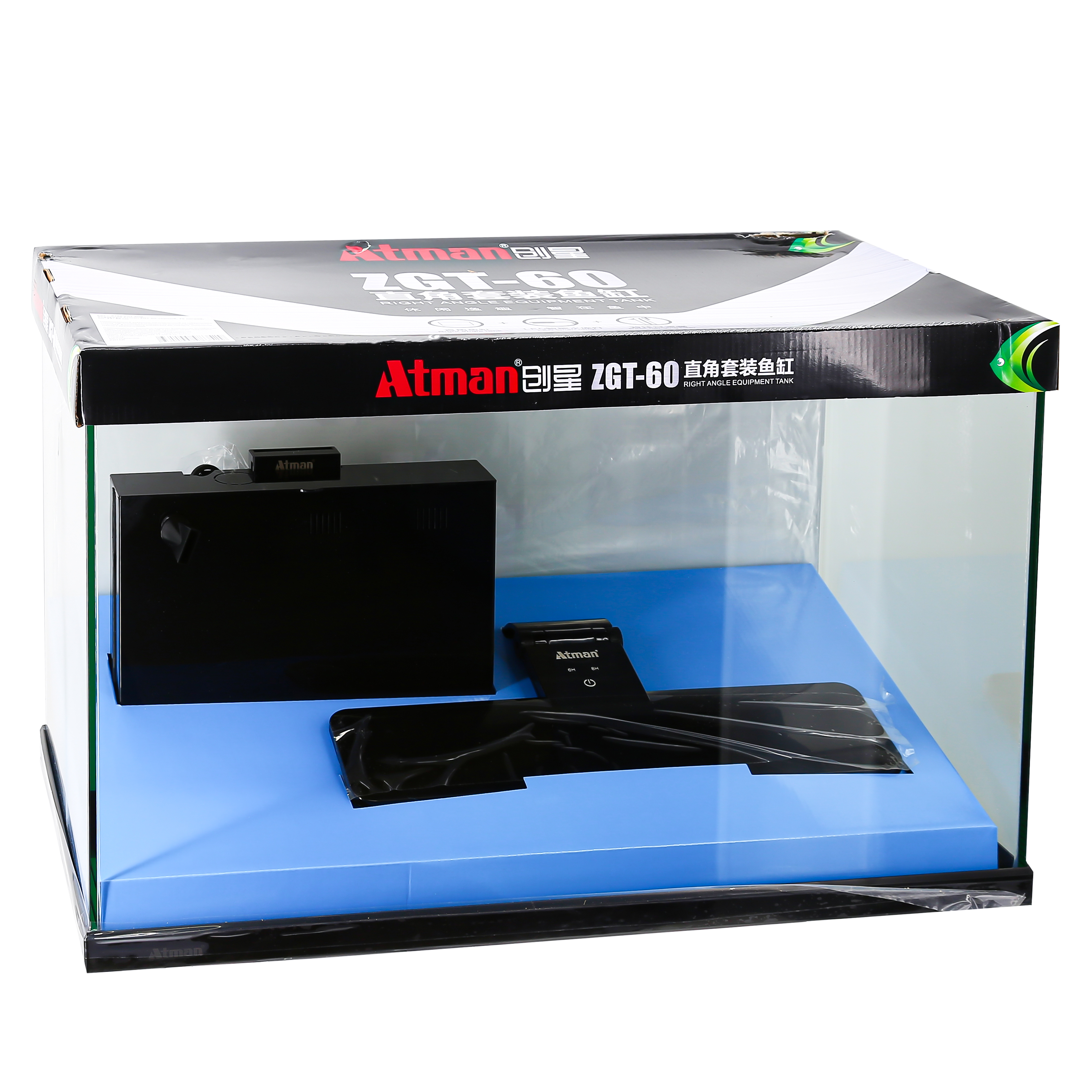 картинка Аквариум Atman ZGT-60 черный, 75 литров, 60х33х39см (в комплекте внутренний фильтр, LED светильник,  интернет-магазин a-nature.ru